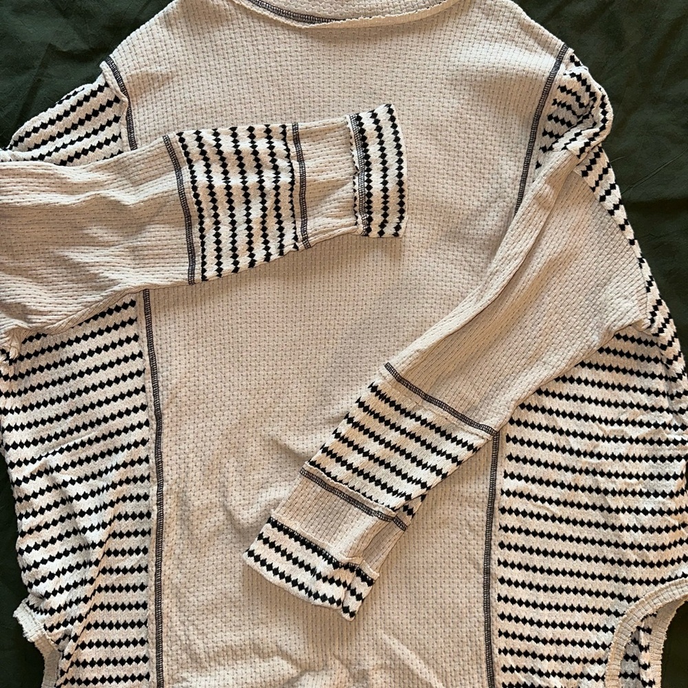 Striped Cream and Black Women's Sweater